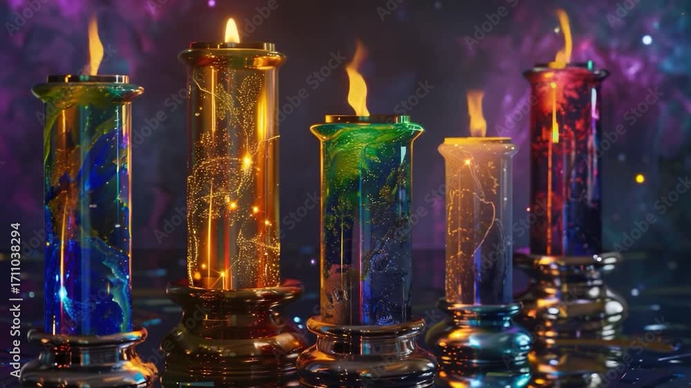 Poster group of candles placed on a table, perfect for setting the mood or adding ambiance to any scene