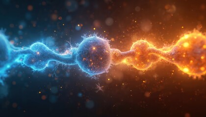 Abstract illustration of molecular structure in vibrant colors. Conceptual image of science tech innovation DNA and biotech. Creative design for medicine biology or scientific research.