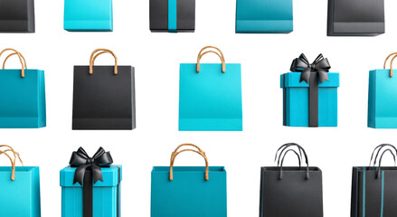 Collection of Colorful Shopping Bags and Gift Boxes Isolated on Transparent Background