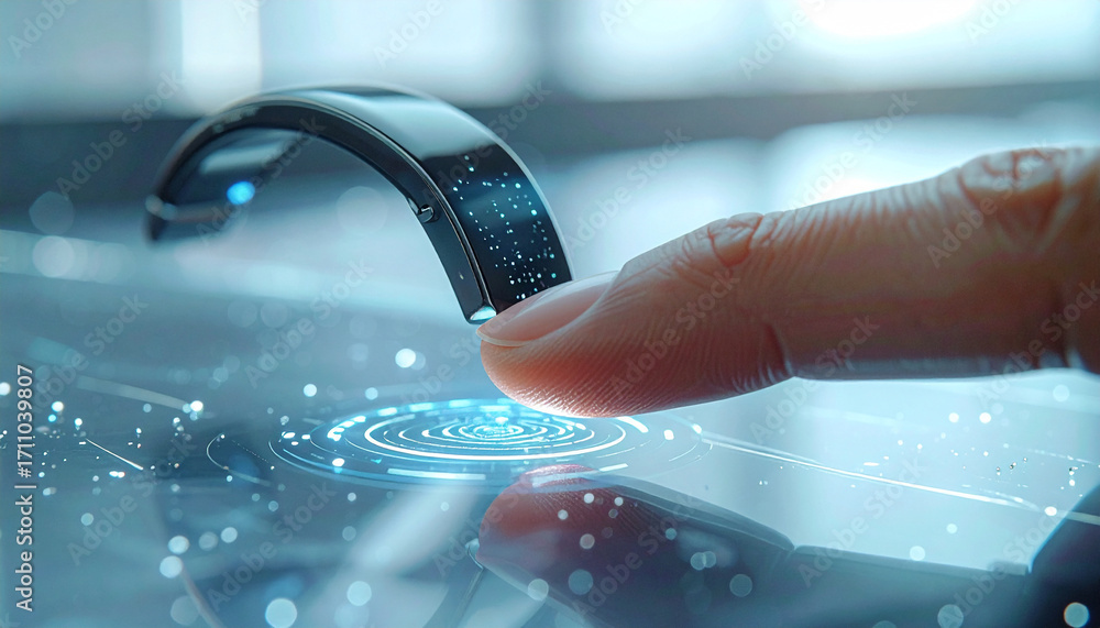 Aufkleber tech fingerprint: a close-up view showcasing a finger interacting with advanced technology. the imag