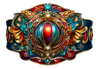 Fototapeta premium Colorful Ornate Decorative Shield with Gemstones on Isolated Transparent Background