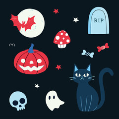 Fototapeta premium spooky Halloween illustrations stickers set 
