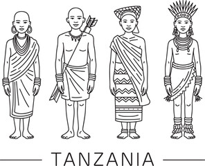 Fototapeta premium Line Art Depicting Traditional Tanzanian Attire Against a Transparent Backdrop Illustration