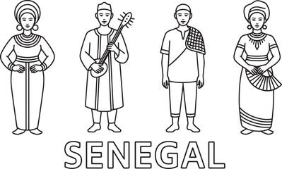 Senegal Traditional Clothing Line Art Illustration Depicting Cultural Heritage and National Identity