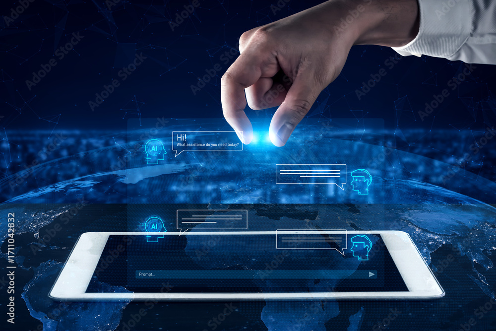 Poster ai chatbot interface facilitates communication, chatbot, and ai interaction for automated user suppo