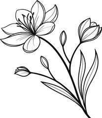 Black and white vintage floral pattern with delicate flower and leaf silhouettes
