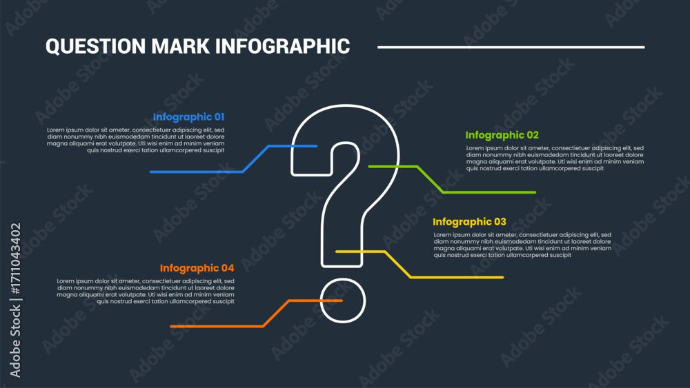 Poster question mark infographic process diagram with big thick shape with balance spreading content with d