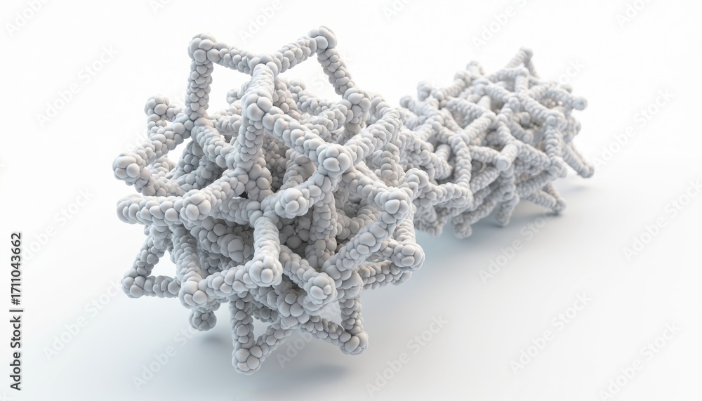Poster abstract 3d model of complex molecule structure, possibly cholesterol or similar compound. white sph