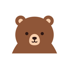 Cute Brown Bear Head with Round Ears and Sweet Expression.