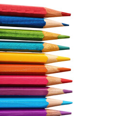 Obraz premium and keyword list for the image.. Stacked Coloring Pencils, Side View, Against a Black Background