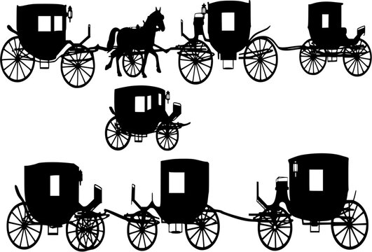 Vintage horse carriage silhouette vector illustration antique transportation design element set
