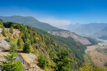 Mount St. Helens National Park in Washington State on a day of high winds blowing ash into the air causing resuspension and rumors of volcanic activity