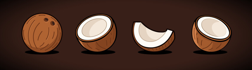 Coconut cartoon vector icon illustration. Coco nut fruit isolated cartoon palm summer tropical logo