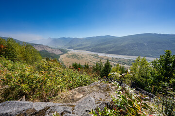 Mount St. Helens National Park in Washington State on a day of high winds blowing ash into the air causing resuspension and rumors of volcanic activity