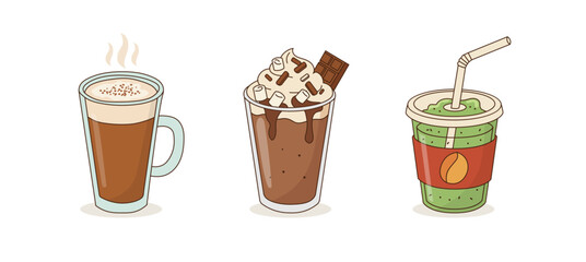 Hot drink mug autumn coffee chocolate latte. Cocoa drink autumn hot mug tea vector cozy illustration winter cartoon design