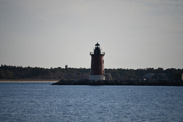 Delaware Breakwater East End Lighthouse at Cape Henlopen on a Cloudy Day