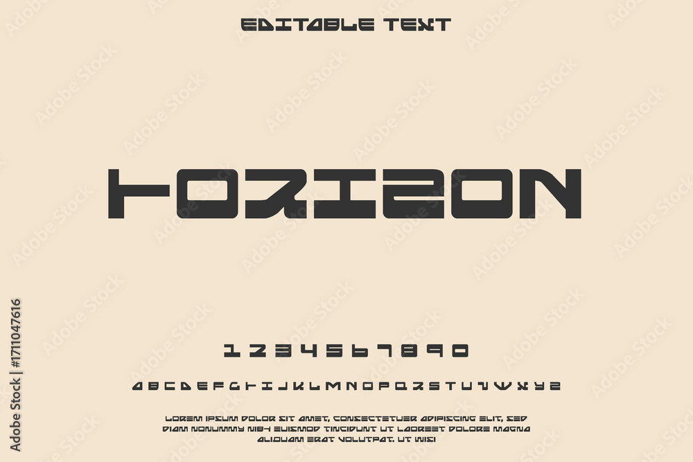 Poster modern geometric font alphabet and numbers on beige background