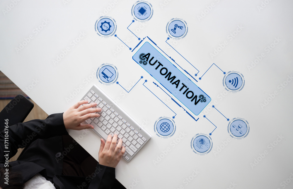 Poster modern automation drives workflow efficiency by connecting systems, people, and data. with intellige