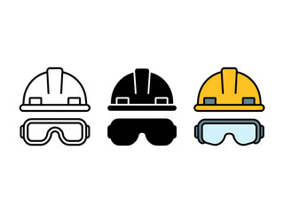 Set of safety helmets and goggles icons construction work protective gear symbols vector