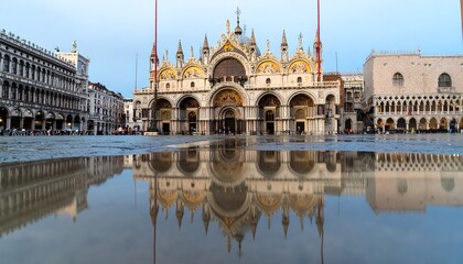 Fototapeta premium Venice's St. Mark's Square reflected in a puddle