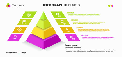 Pyramid infographic template 4 step trendy 3d style for presentation, start up project, business strategy, theory basic operation, logic analysis vector 10 eps