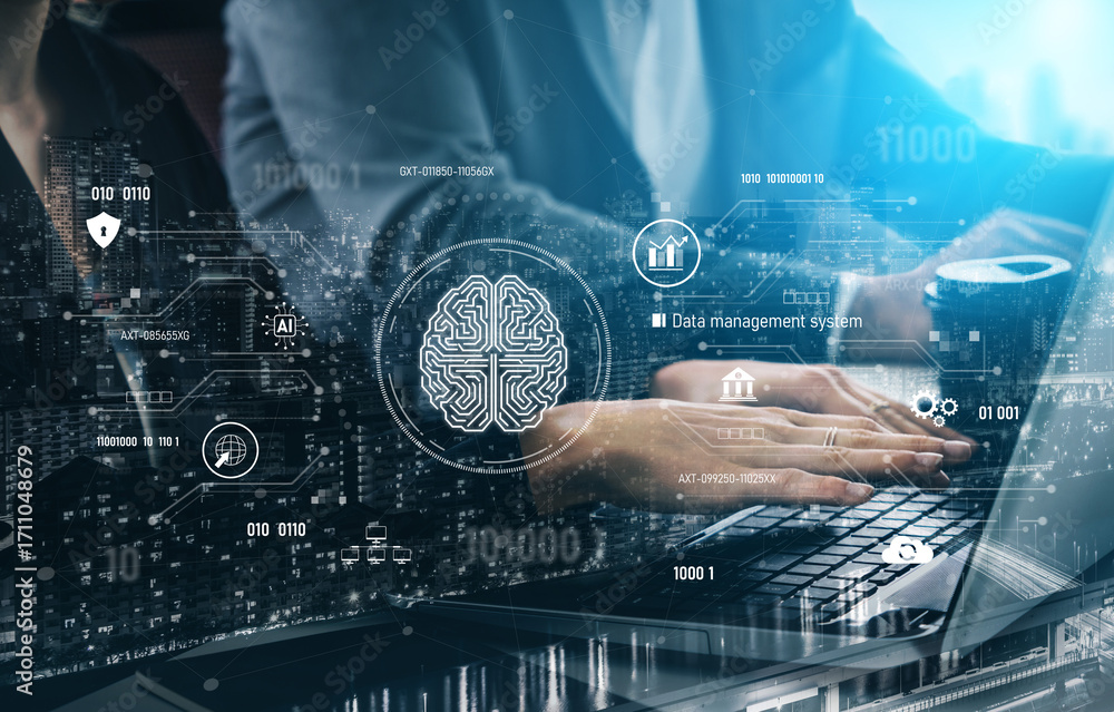 Poster ai data management system for digital analysis, with ai, data, and system repeating for better seo t