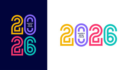 Happy New Year 2026 colorful  line typography logo colorful lining style 2026 logo modern vector celebration design for greetings or festival celebrations © uzairaliengg@gmail.c