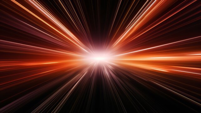 Bright orange light is shooting out from the center of the image. The light is surrounded by a dark background, creating a sense of depth and movement. The image conveys a feeling of energy