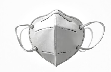 White FFP2 face mask with ear loops offers virus protection. Medical safety respirator prevents illness spread. Essential item for public health, hygiene daily. People use for safety, disease