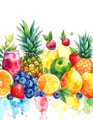 Colorful fruit and smoothie illustration