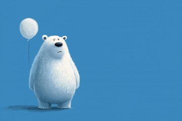 Cute Polar Bear Character Illustration with Balloon: Whimsical Digital Art for Children's Fantasy and Pop Culture