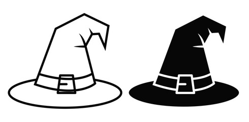 Icono negro de gorro de bruja en fondo blanco