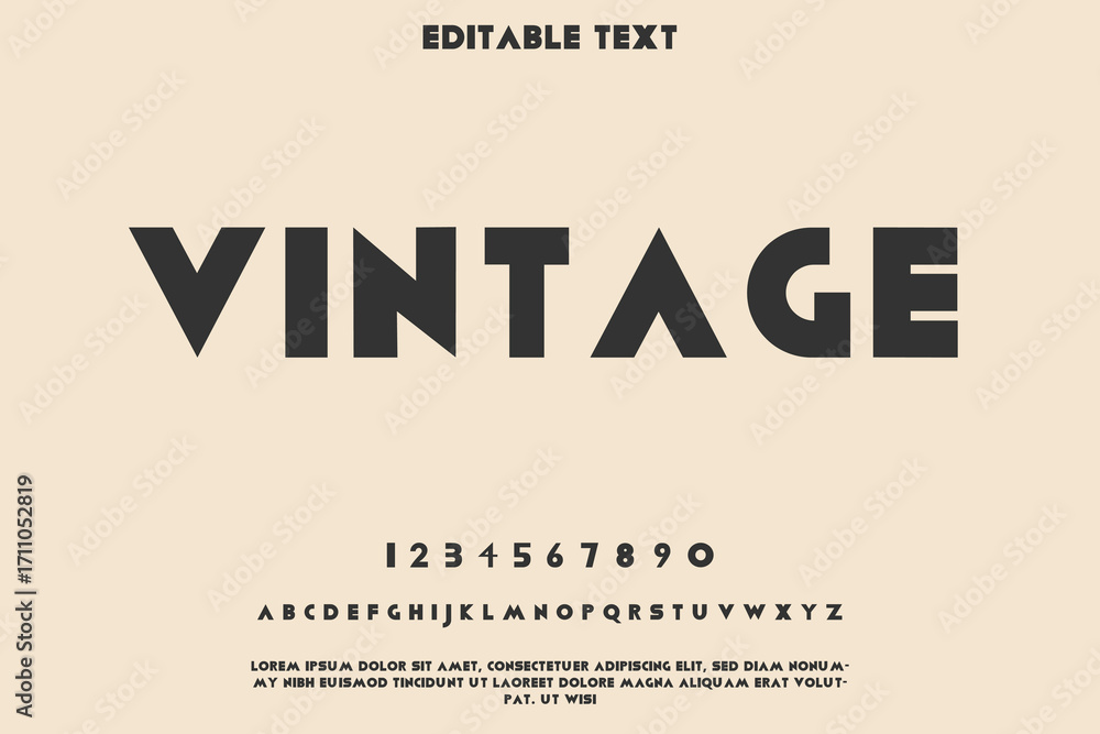 Poster retro vintage alphabet and numbers font design with editable text