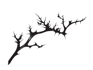 Sharp thorn branch silhouette vector illustration in strong bold black