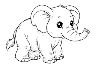 Obraz premium Cartoon coloring page illustration of a baby elephant, black outline, white background