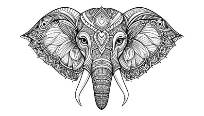 Intricate, ornate design of an elephant's head, detailed with intricate floral and paisley patterns.