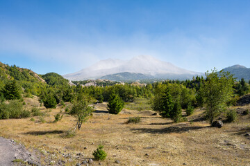 Mount St. Helens National Park in Washington State on a day of high winds blowing ash into the air causing resuspension and rumors of volcanic activity