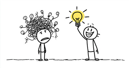 Unraveling thoughts illustrated with characters exchanging ideas and realizing solutions Generative AI
