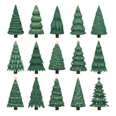 Obraz premium Collection of diverse green christmas trees perfect for festive holiday designs