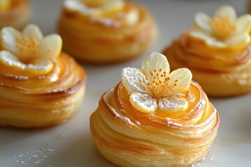 Delicate puff pastry flower pastries filled with a sweet and tangy lemon curd