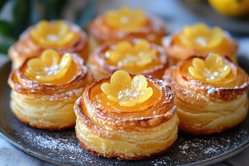 Delicate puff pastry flower pastries with a sweet and tangy lemon curd filling