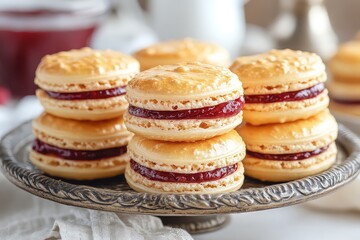 Delicate puff pastry macarons with a sweet and tangy raspberry filling