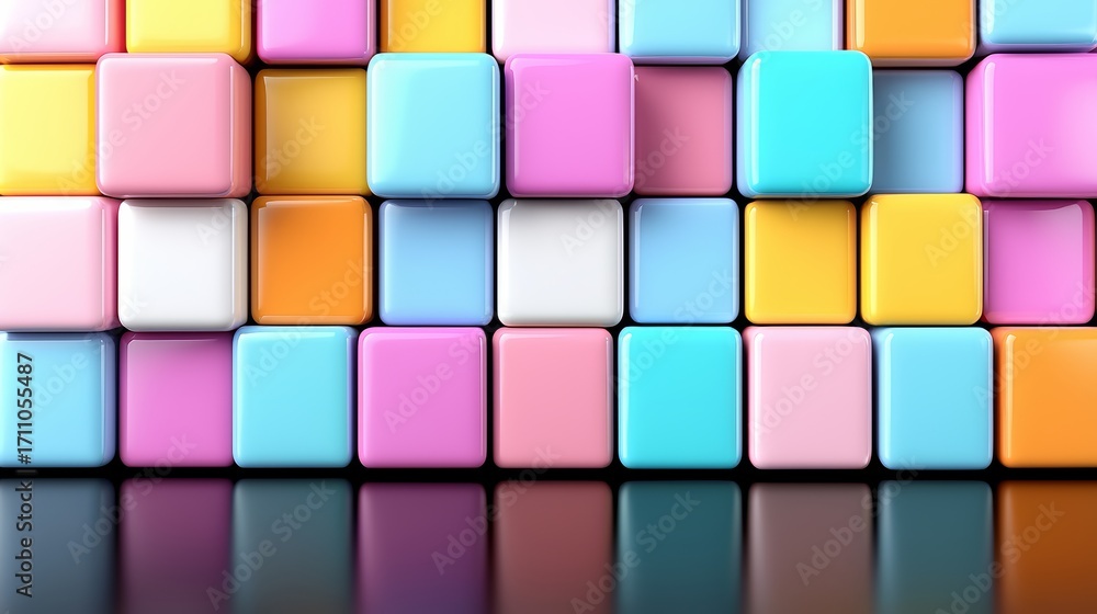 Poster colorful wall of blocks with a black background. the blocks are of different colors and sizes, creat