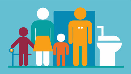 Obraz premium Family Accessible Restroom An illustration of a familyfriendly accessible restroom featuring both adult and childsized amenities indicating inclusivity for all users.