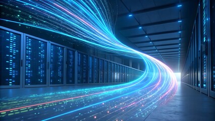 Futuristic Data Center with High Speed Fiber Optic Network and Digital Flow
