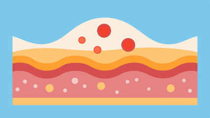 Cellular Repair A crosssection view of skin layers showing exosomes being absorbed by skin cells and repairing damaged tissue with reduced redness in the visible layers.