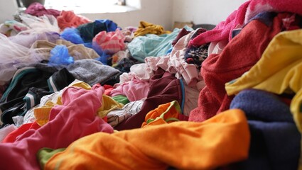 Recycling of clothes. Sorting of textile waste