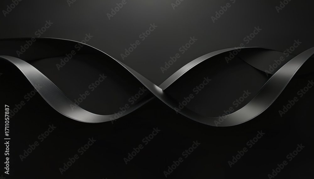 Poster dark abstract render shows smooth flowing lines on black backdrop. its monochrome palette creates mo