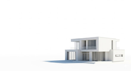 Modern Minimalist White House with Large Windows on Isolated transparent background