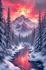 Crimson Winter Landscape